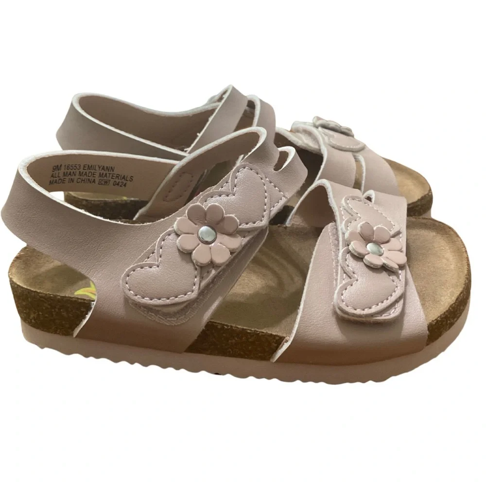 Rachel Shoes Emily Ann Blush Kids Sandals with Heart and Flower Design